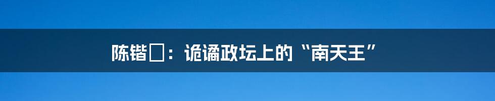 陈锴竑：诡谲政坛上的“南天王”