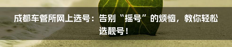 成都车管所网上选号:告别“摇号”的烦恼,教你轻松选靓号!