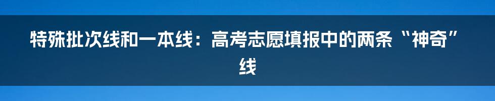 特殊批次线和一本线:高考志愿填报中的两条“神奇”线