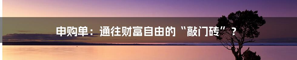 申购单：通往财富自由的“敲门砖”？