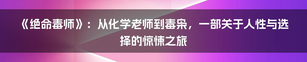 《绝命毒师》:从化学老师到毒枭,一部关于人性与选择的惊悚之旅