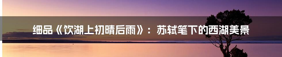 细品《饮湖上初晴后雨》:苏轼笔下的西湖美景