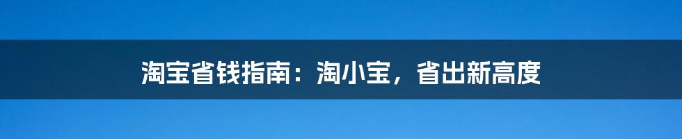 淘宝省钱指南：淘小宝，省出新高度