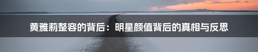黄雅莉整容的背后:明星颜值背后的真相与反思