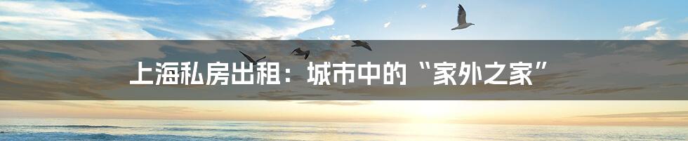 上海私房出租:城市中的“家外之家”