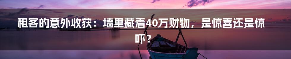 租客的意外收获：墙里藏着40万财物，是惊喜还是惊吓？