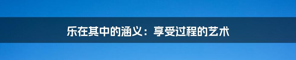 乐在其中的涵义：享受过程的艺术