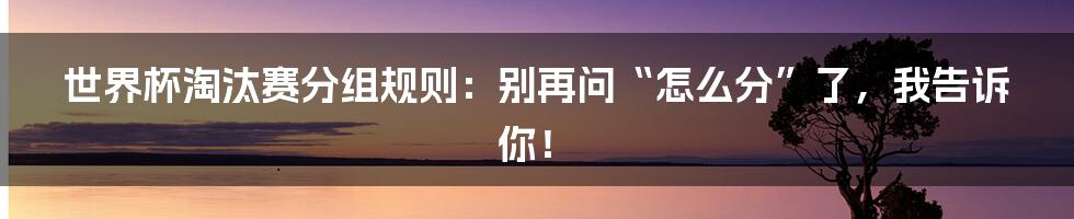世界杯淘汰赛分组规则:别再问“怎么分”了,我告诉你!