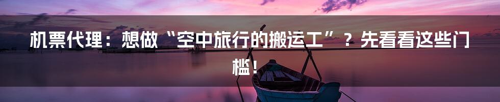 机票代理:想做“空中旅行的搬运工”?先看看这些门槛!