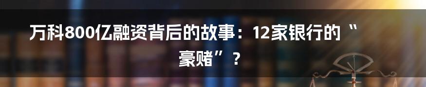 万科800亿融资背后的故事：12家银行的“豪赌”？