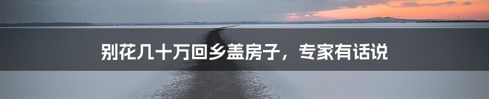 别花几十万回乡盖房子，专家有话说
