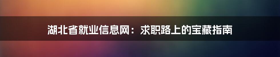 湖北省就业信息网:求职路上的宝藏指南
