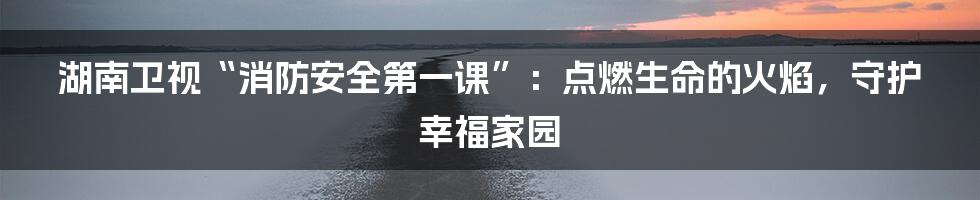湖南卫视“消防安全第一课”:点燃生命的火焰,守护幸福家园