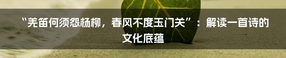 “羌笛何须怨杨柳，春风不度玉门关”：解读一首诗的文化底蕴