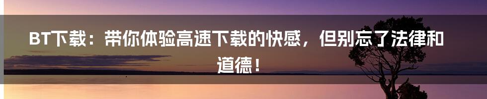 BT下载:带你体验高速下载的快感,但别忘了法律和道德!