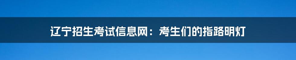 辽宁招生考试信息网:考生们的指路明灯