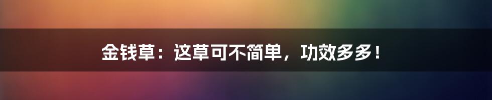 金钱草:这草可不简单,功效多多!