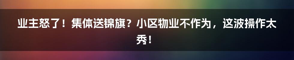 业主怒了!集体送锦旗?小区物业不作为,这波操作太秀!