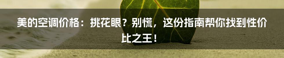 美的空调价格:挑花眼?别慌,这份指南帮你找到性价比之王!