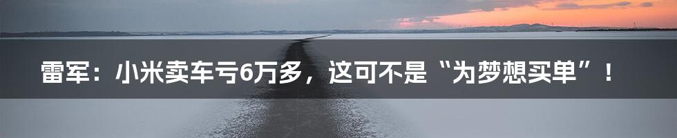 雷军:小米卖车亏6万多,这可不是“为梦想买单”!