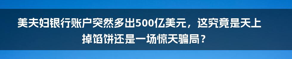 美夫妇银行账户突然多出500亿美元,这究竟是天上掉馅饼还是一场惊天骗局?
