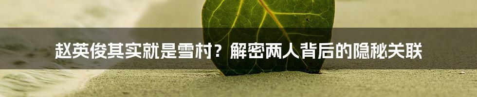 赵英俊其实就是雪村?解密两人背后的隐秘关联