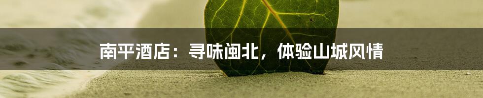 南平酒店:寻味闽北,体验山城风情