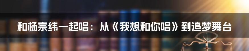 和杨宗纬一起唱：从《我想和你唱》到追梦舞台