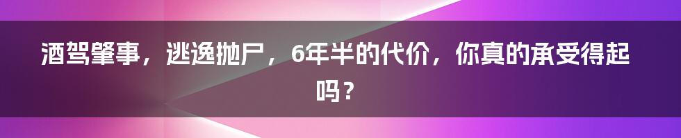 酒驾肇事，逃逸抛尸，6年半的代价，你真的承受得起吗？