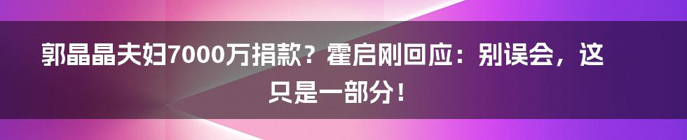 郭晶晶夫妇7000万捐款?霍启刚回应:别误会,这只是一部分!