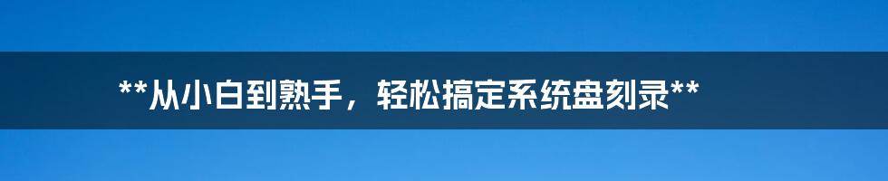 **从小白到熟手，轻松搞定系统盘刻录**