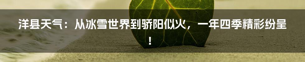 洋县天气：从冰雪世界到骄阳似火，一年四季精彩纷呈！