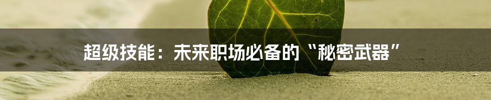 超级技能：未来职场必备的“秘密武器”