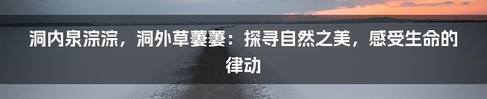 洞内泉淙淙,洞外草萋萋:探寻自然之美,感受生命的律动