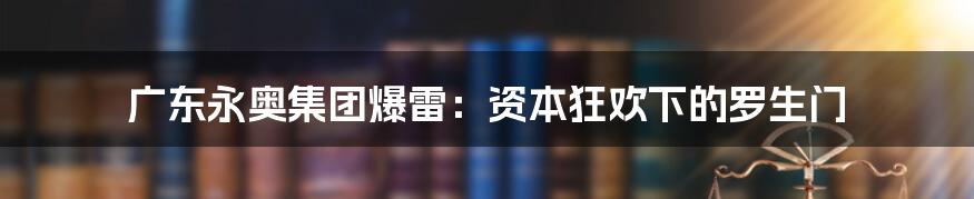 广东永奥集团爆雷:资本狂欢下的罗生门