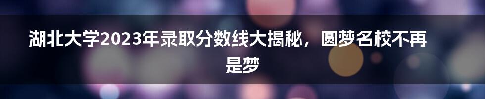 湖北大学2023年录取分数线大揭秘,圆梦名校不再是梦
