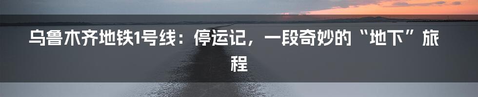乌鲁木齐地铁1号线:停运记,一段奇妙的“地下”旅程