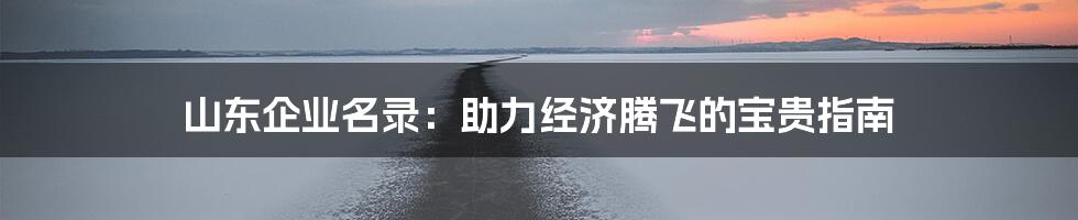 山东企业名录:助力经济腾飞的宝贵指南