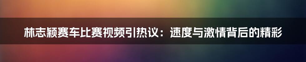 林志颖赛车比赛视频引热议：速度与激情背后的精彩