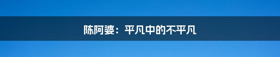 陈阿婆:平凡中的不平凡