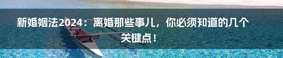 新婚姻法2024：离婚那些事儿，你必须知道的几个关键点！