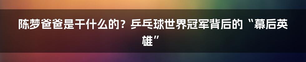 陈梦爸爸是干什么的？乒乓球世界冠军背后的“幕后英雄”