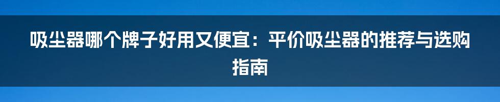 吸尘器哪个牌子好用又便宜:平价吸尘器的推荐与选购指南