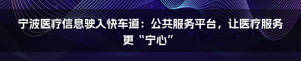 宁波医疗信息驶入快车道:公共服务平台,让医疗服务更“宁心”