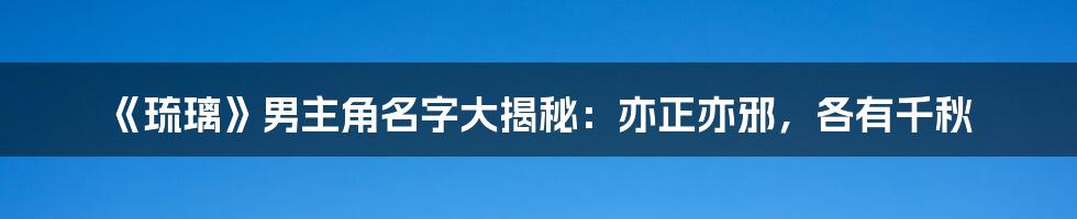 《琉璃》男主角名字大揭秘:亦正亦邪,各有千秋