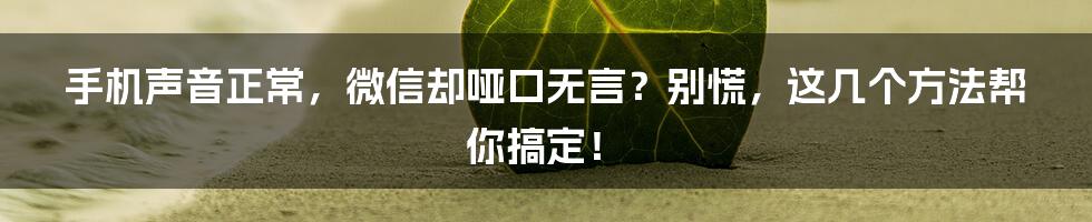手机声音正常,微信却哑口无言?别慌,这几个方法帮你搞定!
