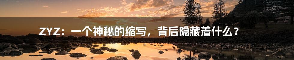 ZYZ：一个神秘的缩写，背后隐藏着什么？