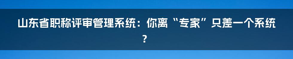 山东省职称评审管理系统:你离“专家”只差一个系统?
