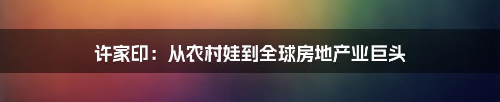 许家印：从农村娃到全球房地产业巨头