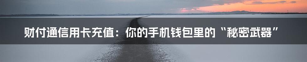 财付通信用卡充值:你的手机钱包里的“秘密武器”